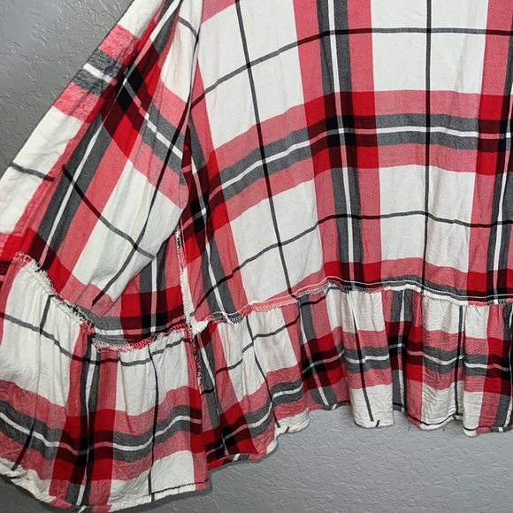 Long Sleeve Open Ruffel Hem Plaid Flannel Cardigan Top - Picture 4 of 6